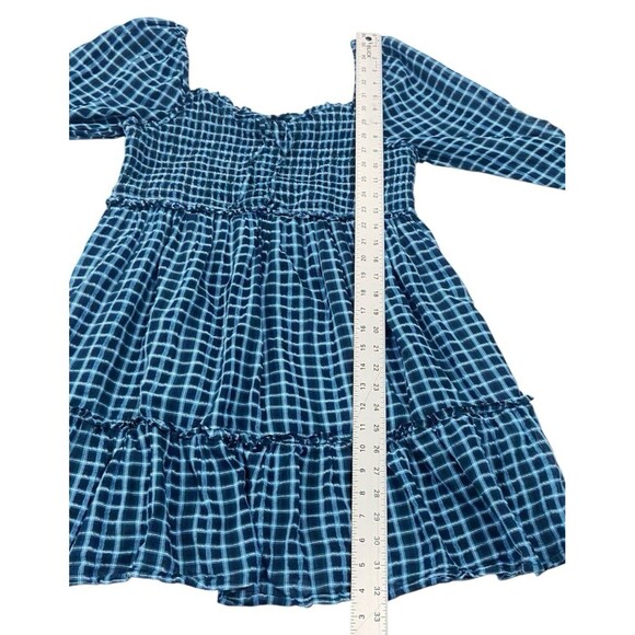 American Eagle Blue Smocked Plaid Babydoll Mini Dress Women’s Large Academia - Picture 12 of 12